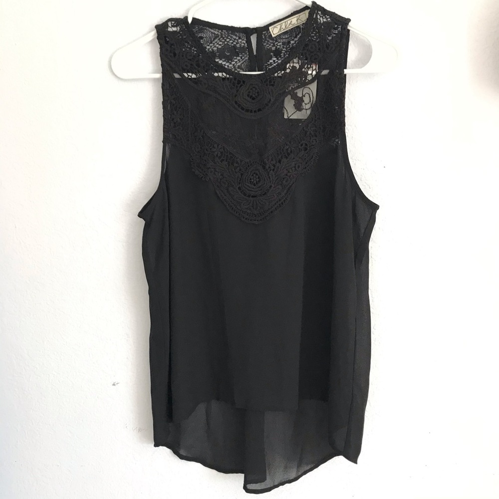 Chloe K M black sheer lace detail tank